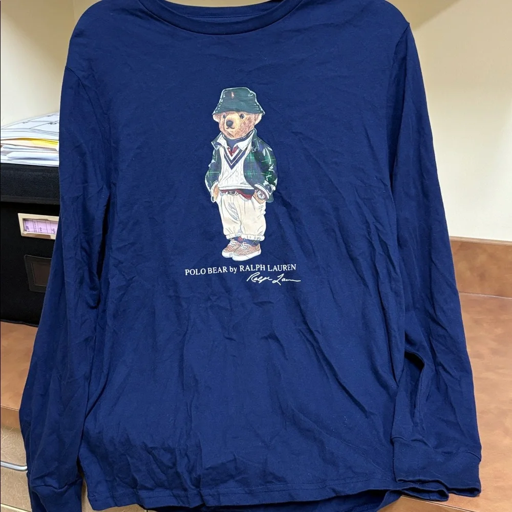 Ralph Lauren Kids Long Sleeve Classic Navy‎ Polo Bear Tee SZ XL 18-20
